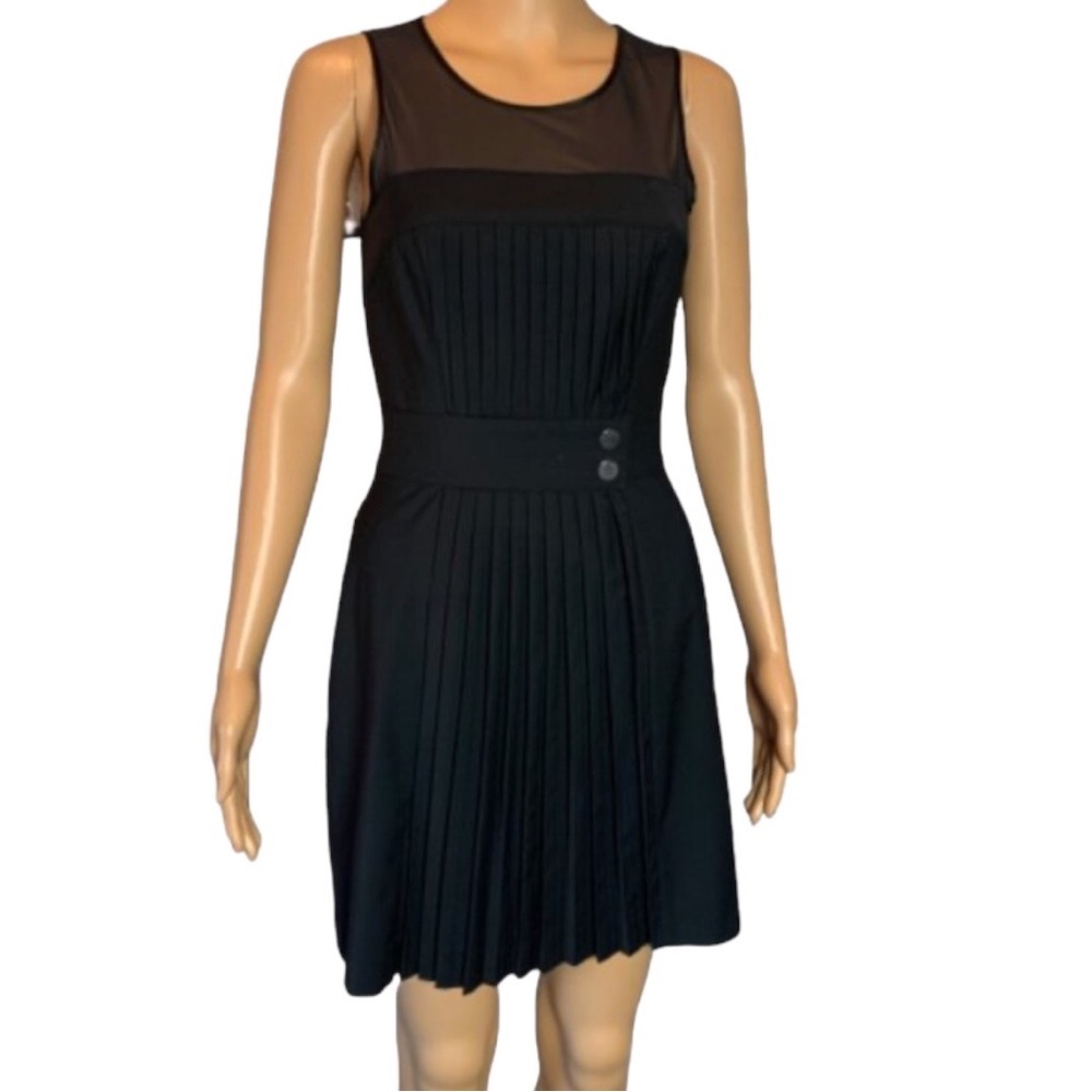 Bebe Darla Dress Sz 8 Y2K Sheer Accordion Pleaded Sleeveless  Zipper Wool blend